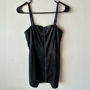 Y2K inspired faux leather black mini dress